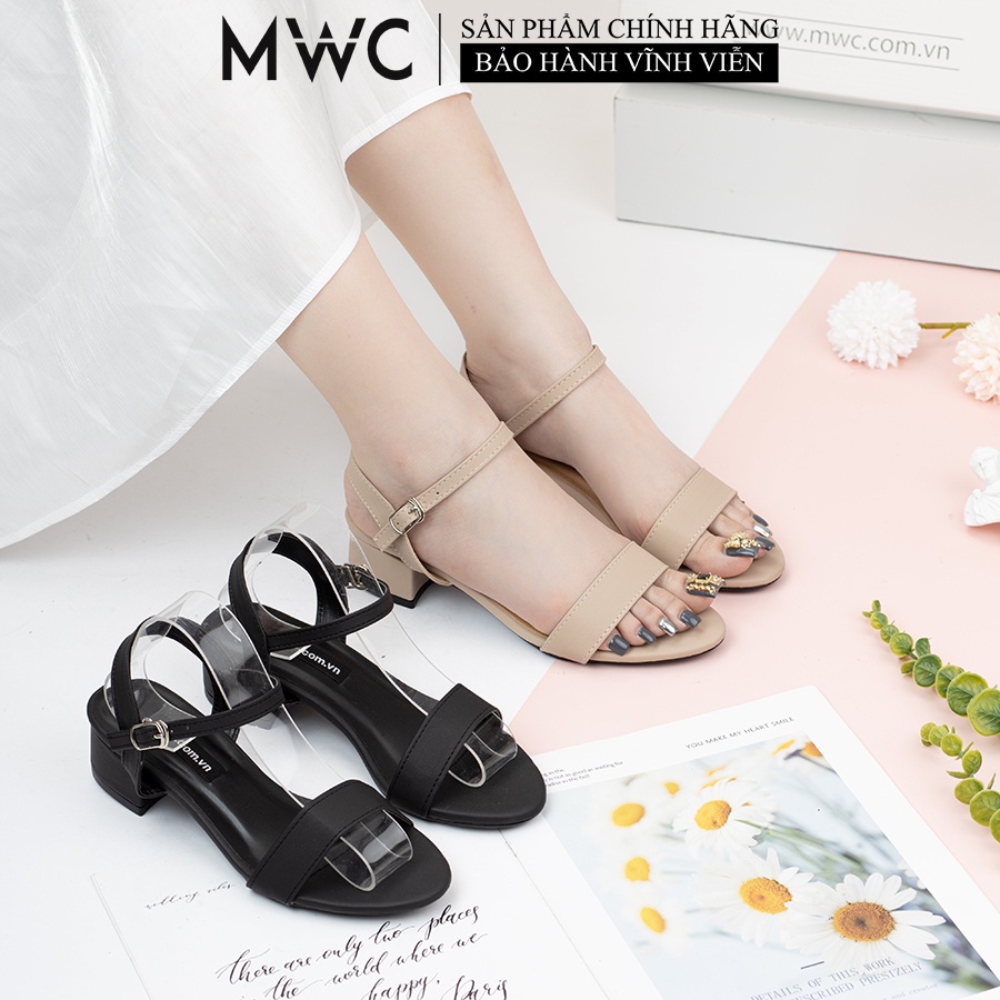 Giày Cao Gót Nữ Quai Ngang Đế Vuông MWC  Sandal Cao Gót Nữ Đế Cao 3cm Màu Đen Và Kem Siêu Xinh MWC NUCG-3956