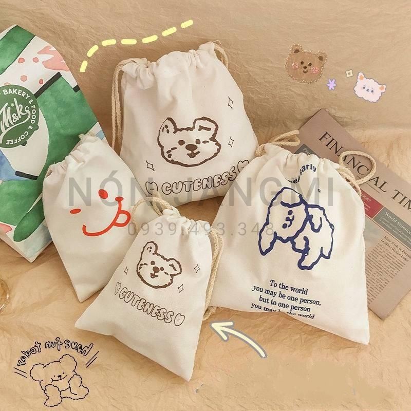 Túi Dây Rút Vải Canvas In Hình, Balo Dây Rút Vải Dù