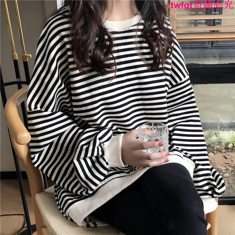 Áo Sweater Chui Đầu Tay Dài Dáng Rộng Kẻ Sọc Thời Trang Mùa Thu 2020 Cho Nữ