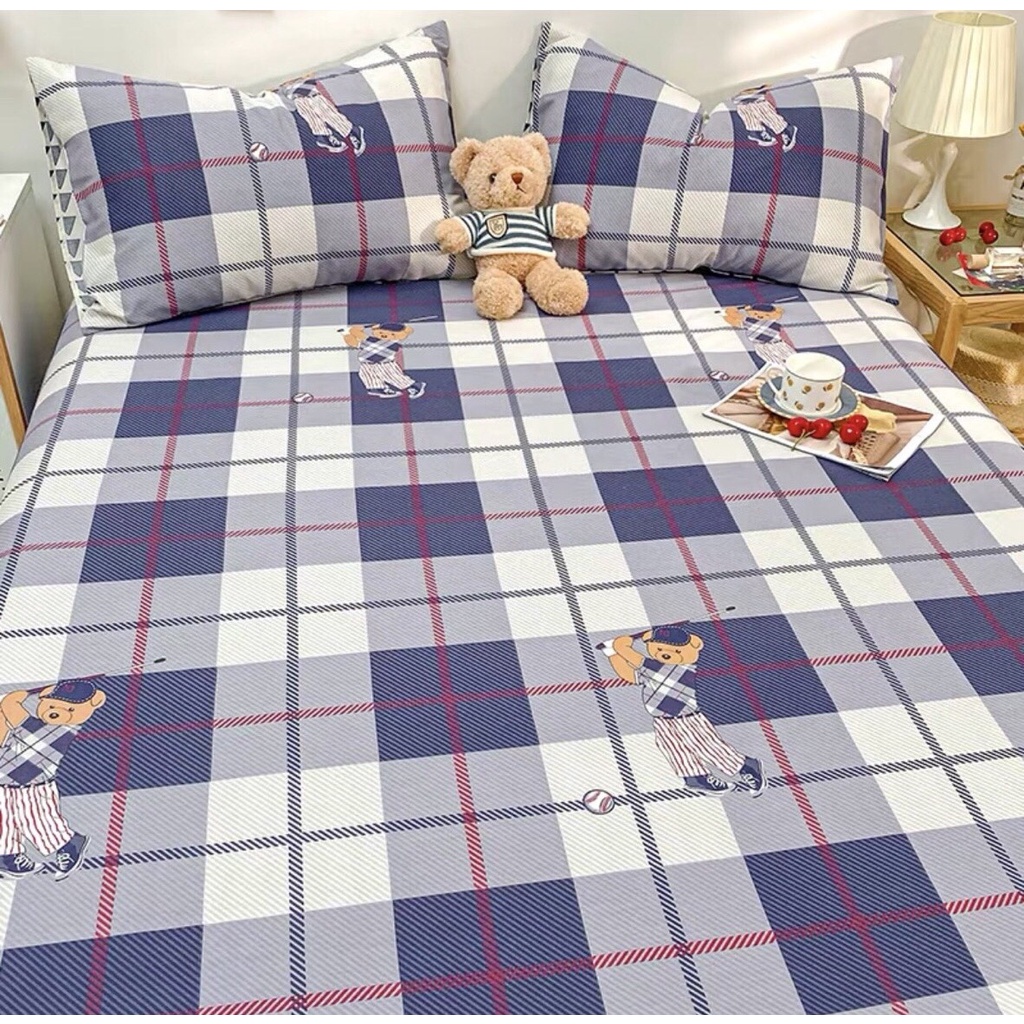 Ga gối cotton 100% gồm ga giường và 2 vỏ gối mềm mịn thoáng mát