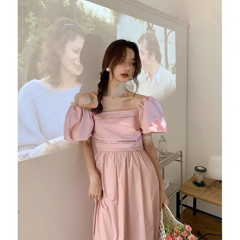 Đầm Chữ A Tay Phồng Thời Trang Hàn Quốc Cổ Điển