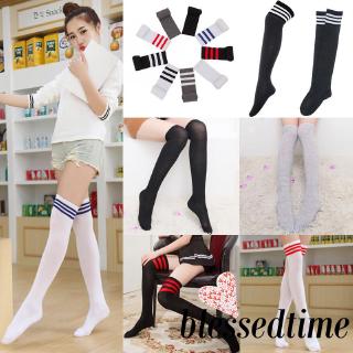 ❄❅❆Tất dài sọc bóng đá thể thao nữ trên tất cao đến đầu gối