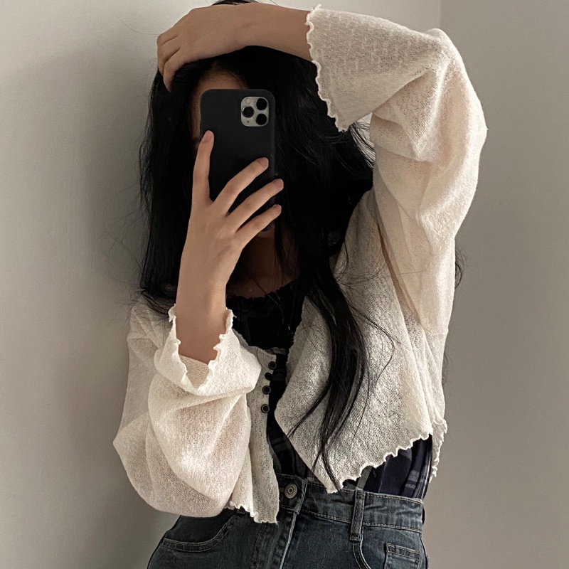 Áo khoác cardigan ngắn dệt kim tay dài dáng rộng phong cách thời trang cho nữ