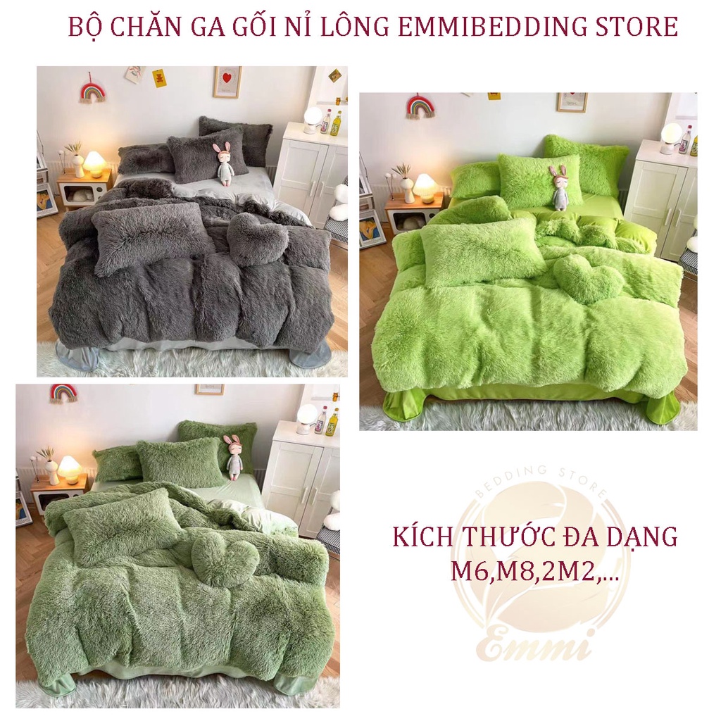Bộ chăn ga gối nỉ lông EMMIBEDDING STORE mẫu trơn miễn phí bo chun và làm ga phủ theo yêu cầu.
