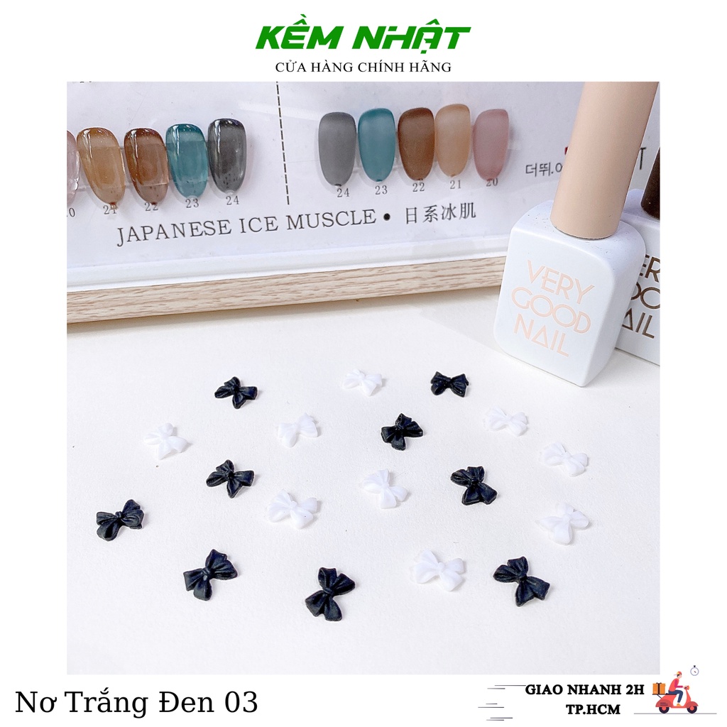 Set Charm Đính Móng Nơ Nhựa Trắng Đen