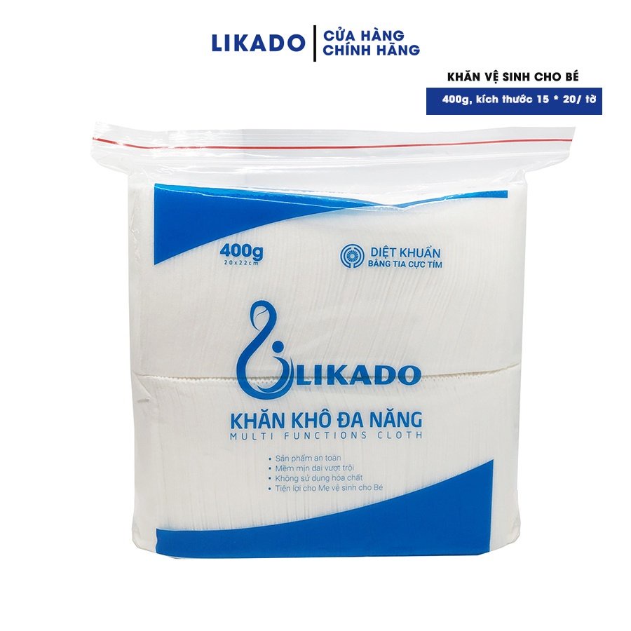 Khăn vải khô đa năng LIKADO cho bé 400g lớn kích thước 20x22 (1 GÓI)