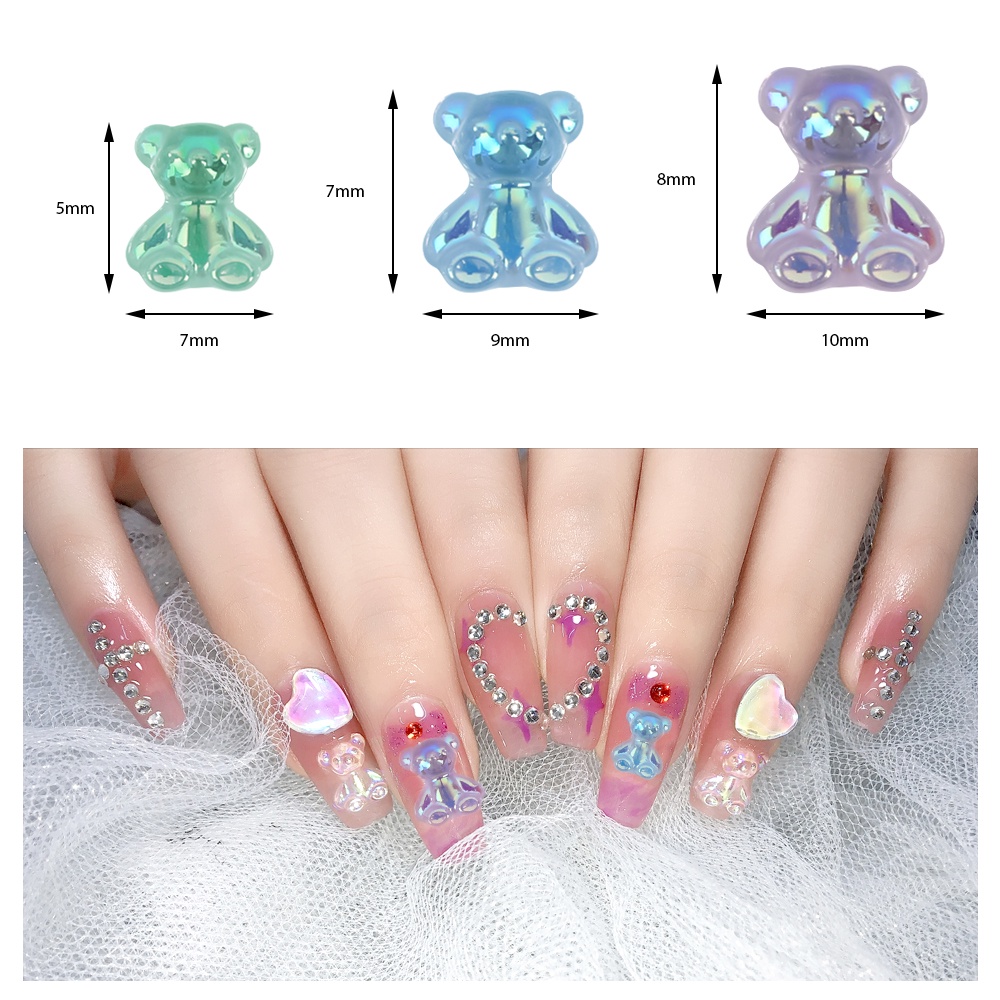 Bộ 5 Miếng Dán Trang Trí Móng Tay Hình Gấu Ba Chiều DIY