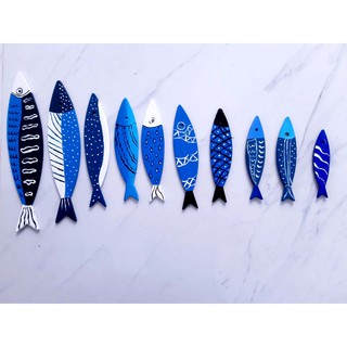 Set 10 Cá gỗ mộc chưa tô dán tường