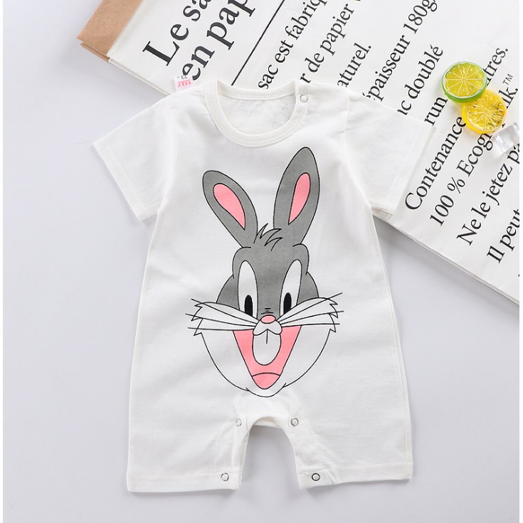 Đồ liền sơ sinh áo liền quần mùa hè ngắn tay bé trai bé gái body cúc vai từ 0-1-2 tuổi 100% cotton 2019