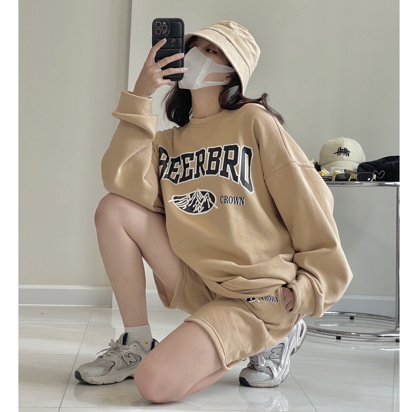 Set bộ Áo Sweater và quần short nỉ bông BEERBRO 1994 unisex nam nữ