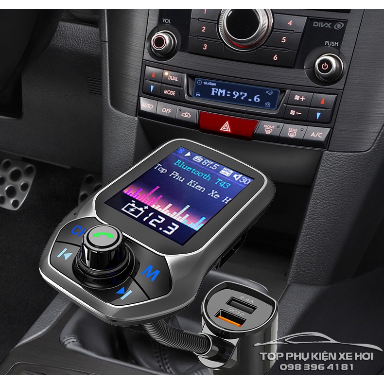 Tẩu nghe nhạc bluetooth T43 màn hình màu, AUX in/out, nhạc lossless