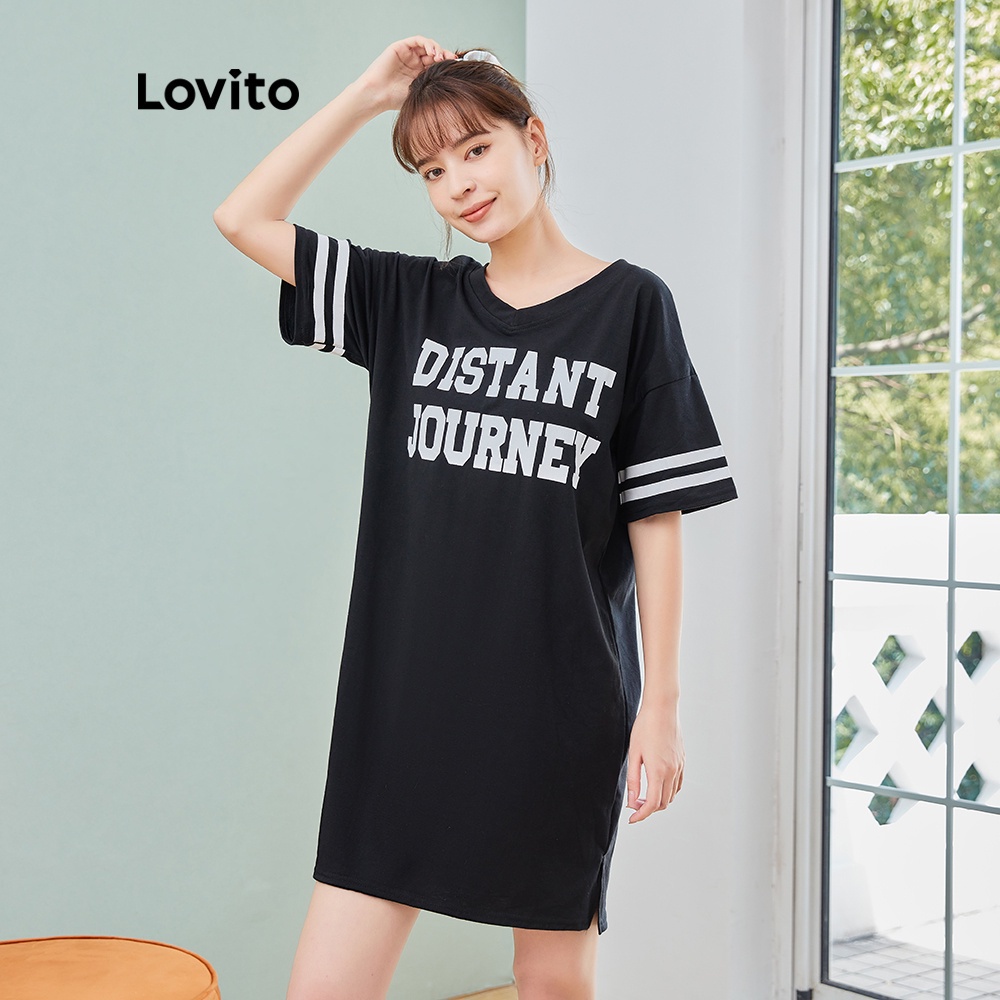 Đầm midi Lovito đơn giản cỡ lớn cổ chữ V L04155 (màu đen)
