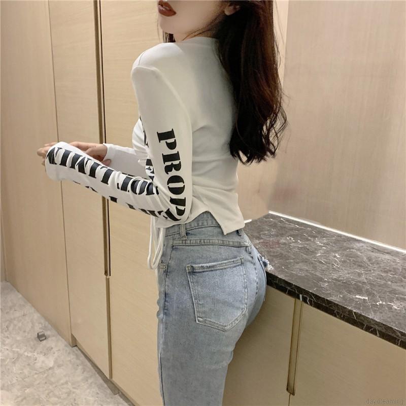 Áo thun tay dài dây rút in chữ
