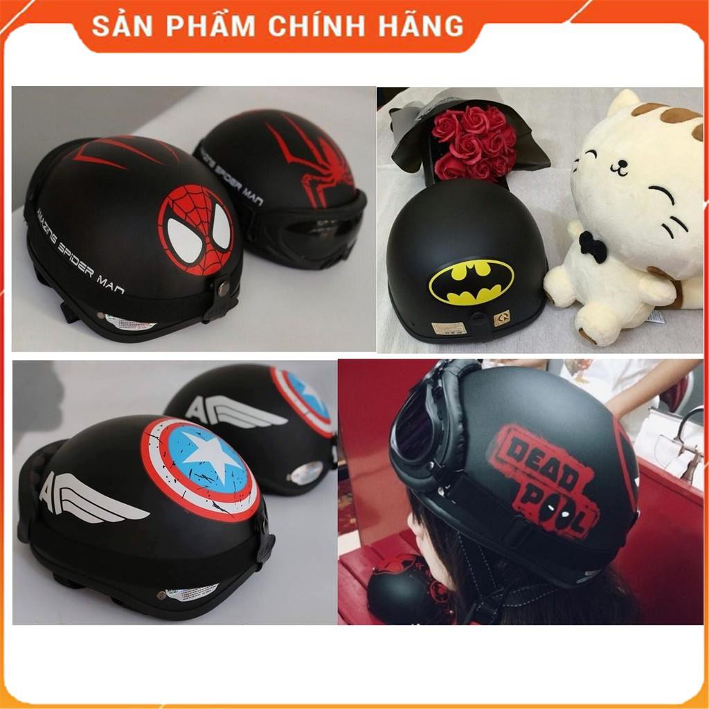 Mũ Bảo Hiểm Teem Spider Man, Nón Bảo Hiểm Đi Phượt Nửa Đầu Tặng Kèm Kính phượt UV 400 7 màu