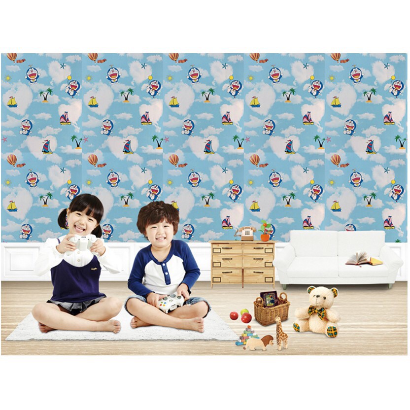 1M x 45cm Giấy dán tường trang trí nội thất - doremon xanh thuyền mây TTM266