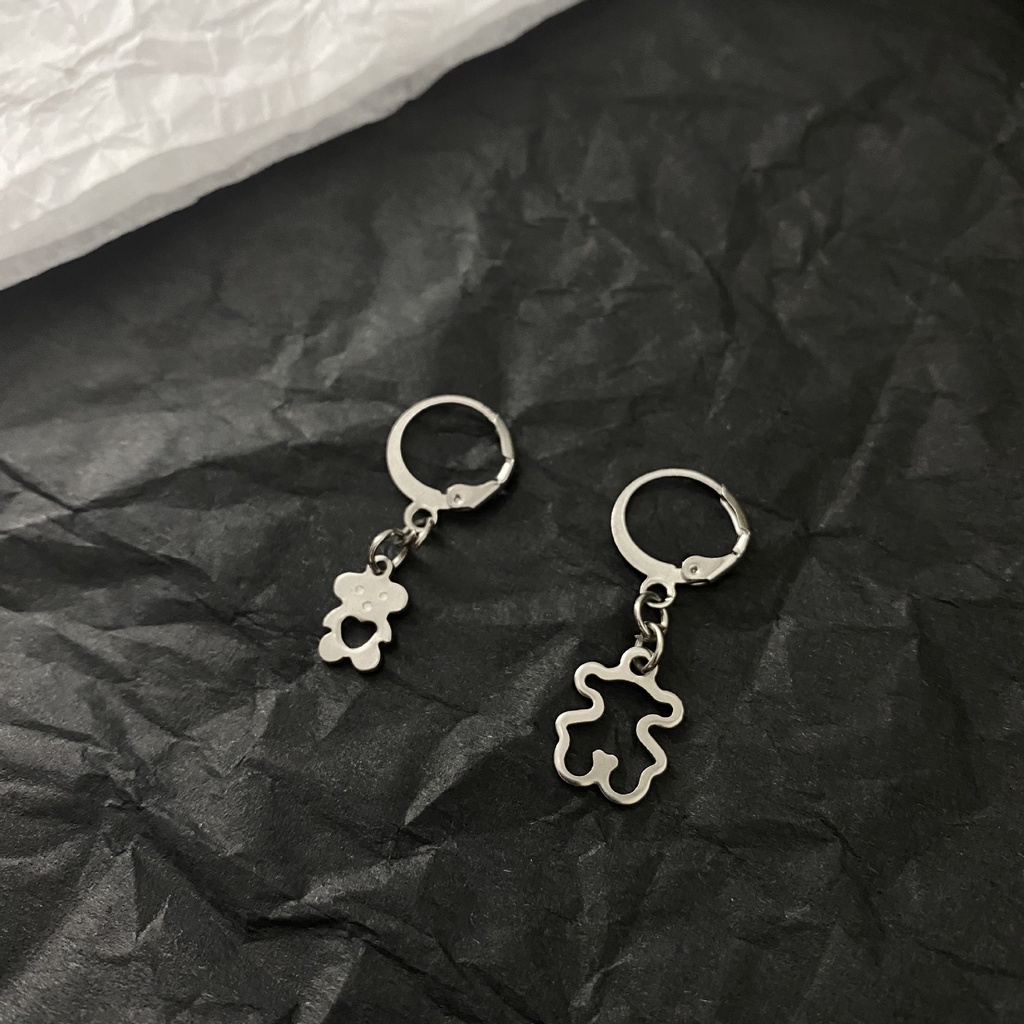 Khuyên Tai Hình Gấu Bằng Thép Không Gỉ Phong Cách Retro