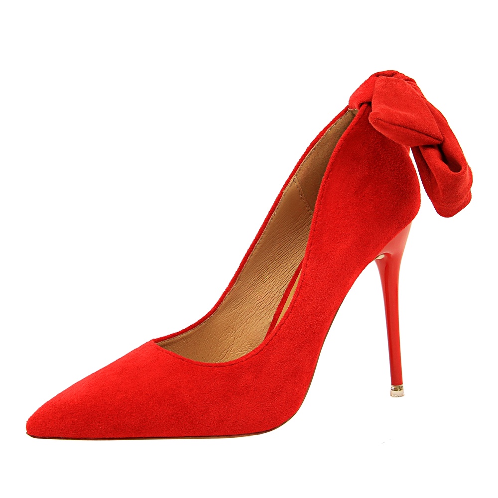 BIGTREE Giày Cao Gót 10.5cm Da Lộn Mũi Nhọn Miệng Nông Trang Trí Nơ Cho Nữ 1717-3