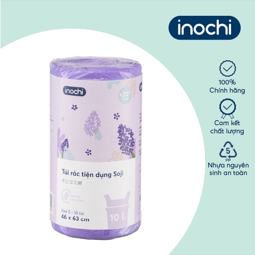 Túi rác tiện dụng Inochi - Soji 10L x 35 túi (Size S) Hương Lavender có quai cầm