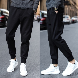 Quần dài 9 tấc dáng rộng vải Cotton phối dây rút thoáng khí thời trang mùa hè cho nam