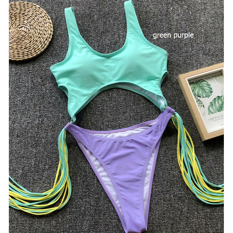 Đồ bơi một mảnh nhiều màu lưng cao trang trí tua rua gợi cảm cho nữ | BigBuy360 - bigbuy360.vn