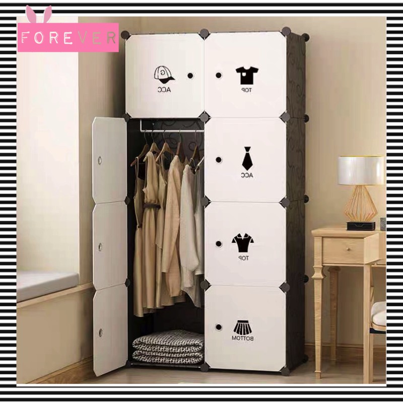 Tủ nhựa ghép 8 ô màu đen, của trắng, decal quần áo gọn nhẹ, size to