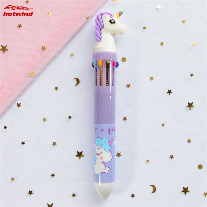 HW 10 Colors Cute Unicorn Cartoon Ballpoint Pen School Office Supply Stationery Gifts