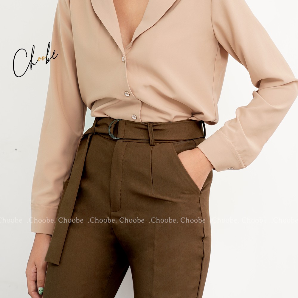Quần baggy nữ Choobe lưng cạp cao đai dây rời đồ công sở đi học form đẹp màu đen xanh nâu Q12 | BigBuy360 - bigbuy360.vn