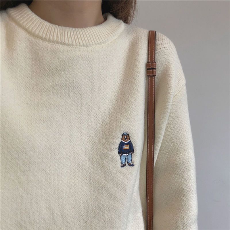 Áo Sweater Cổ Tròn Thêu Hình Gấu Trắng Phong Cách Hàn Quốc Thời Trang Mùa Thu Mới 2022