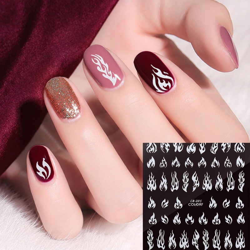 Miếng Dán Móng Tay Hiệu Ứng Lửa Lửa 3D Ba Chiều Tự Dính DIY