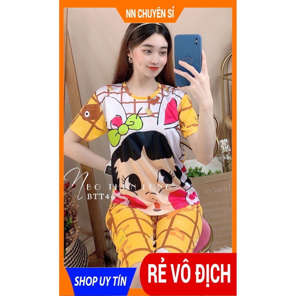 Đồ bộ mặc nhà ⚡ Đồ bộ nữ ⚡ Đồ bộ thun mềm mịn mát in hoạt hình dễ thương BTT45⚡ Ảnh thật