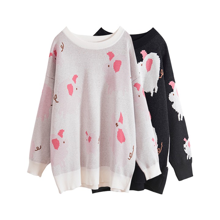 Áo len heo hồng vintage oversized