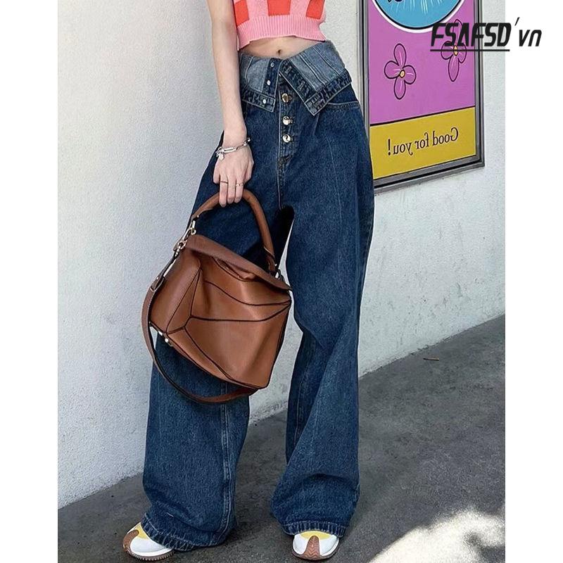 Quần Jeans Nữ Lưng Cao Dáng Rộng Thời Trang Cá Tính