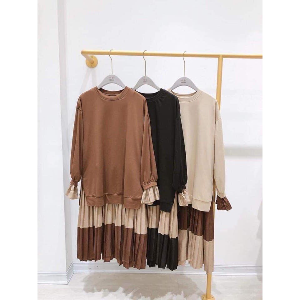 Váy đầm babydoll bigsize bầu thiết kế dáng suông chia khoảng màu hàng Quảng Châu từ 55kg đến 75kg