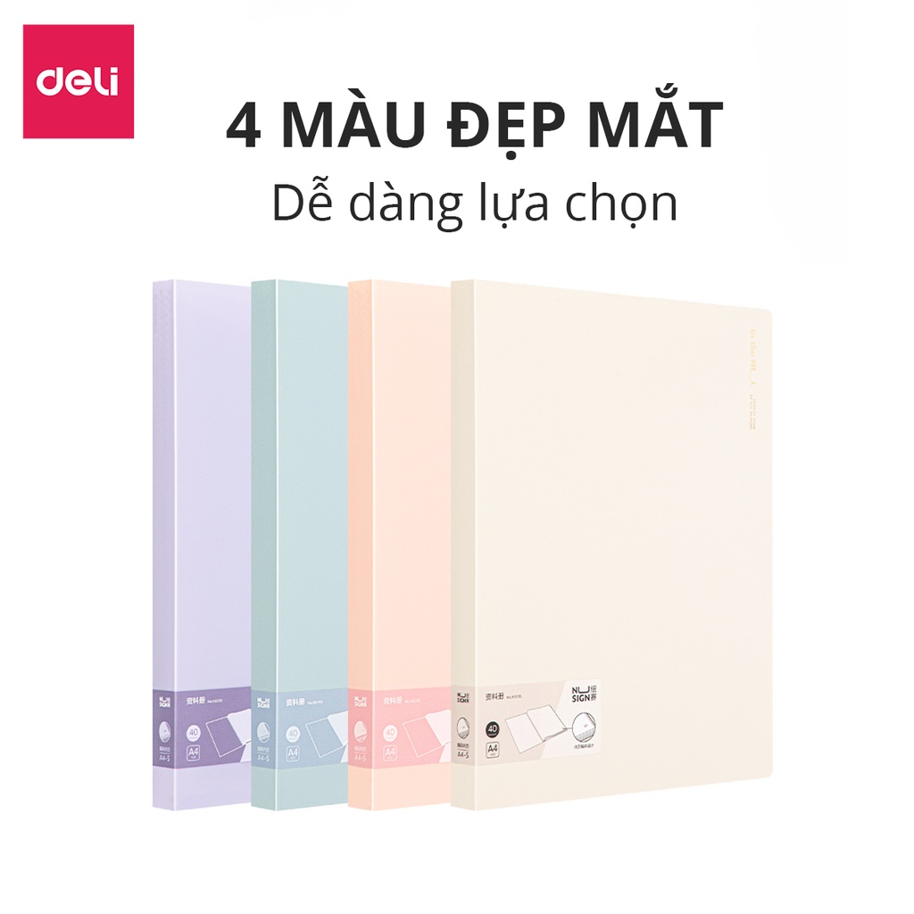 File lá văn phòng A4 Deli - 20/30/40 lá - chất liệu PP cao cấp - Xanh dương/Hồng/Trắng/Tím - NS195/196/197