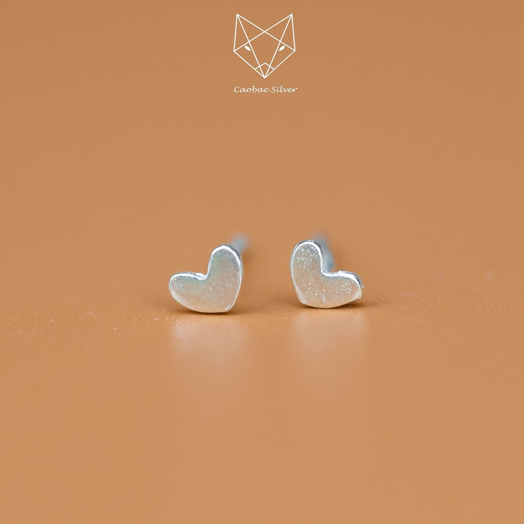 Khuyên Tai Bạc Ta Nữ CaoBac Silver Nụ Bạc Ta Hình Trái Tim Trơn Không Đá Mini Đơn Giản Nhẹ Nhàng Basic Khuyên Cho Bé