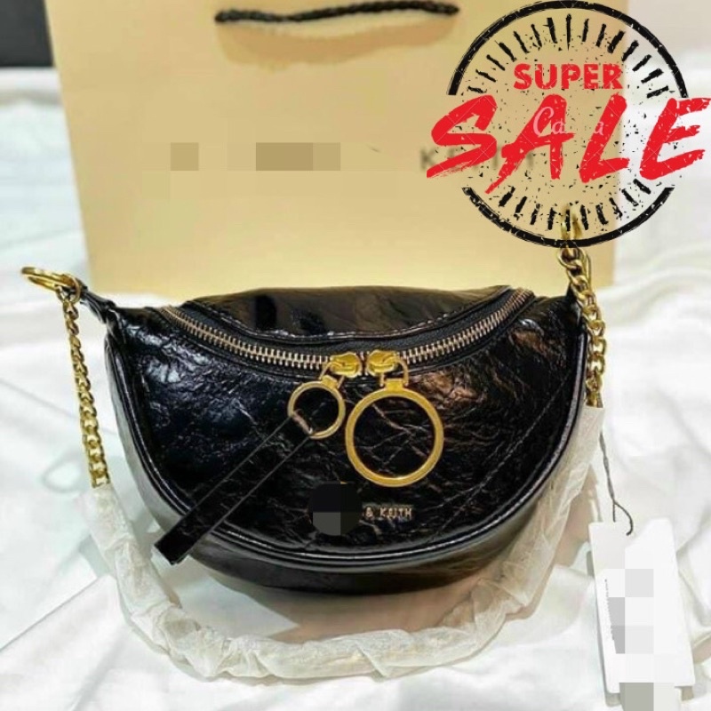 Túi xách nữ C N K  bao tử màu đen size 19 ba dây đeo vai- đeo chéo