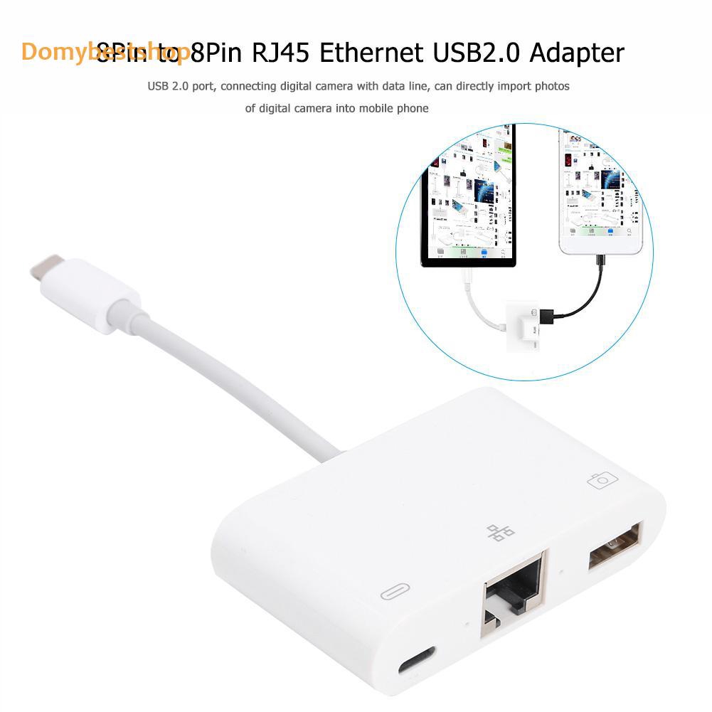 buy↬3 in 1 8Pin Durable to 8Pin Creative RJ45 Ethernet USB2 0 Wired Network Adapter for iPhone