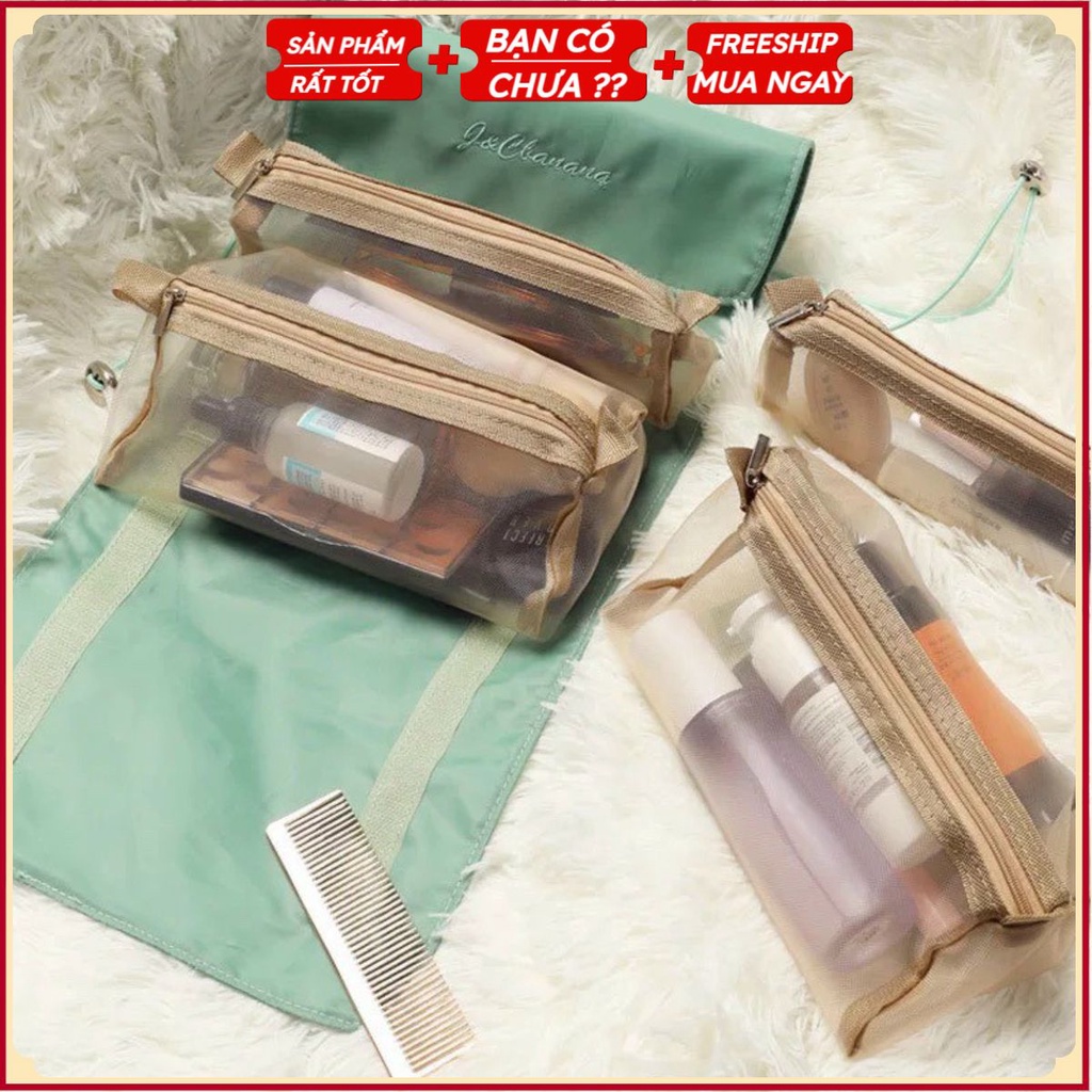 PVN30785 Set túi ví đựng mỹ phẩm 4in1 gọn, tiện lợi, chống thấm bảo vệ mỹ phẩm T2