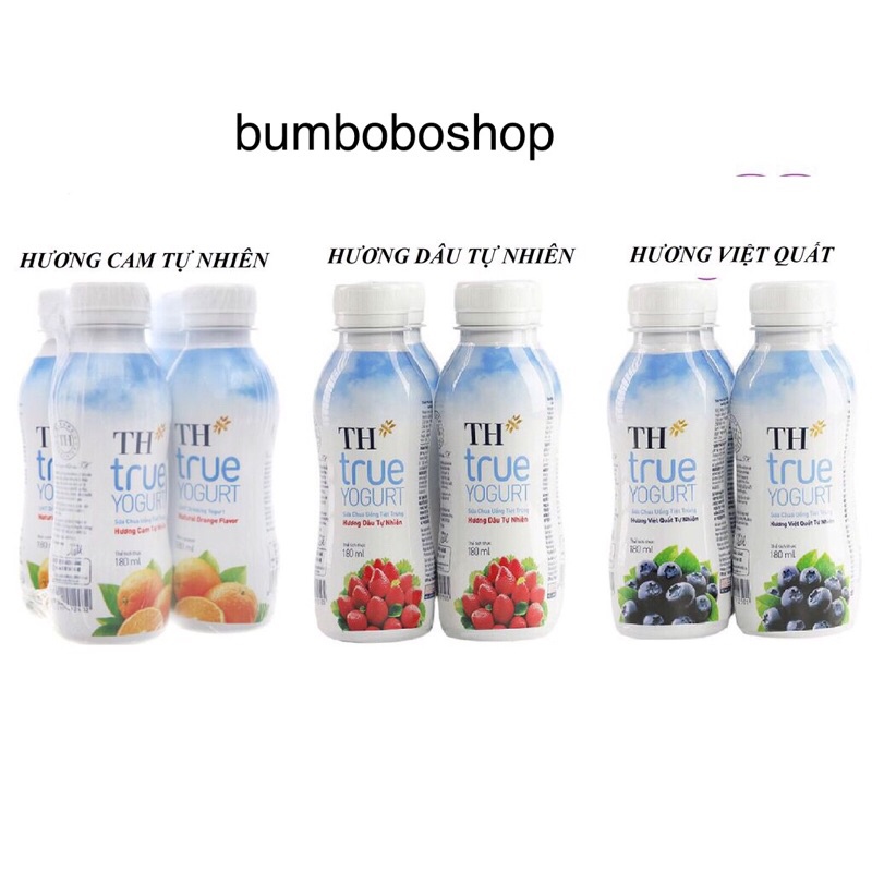 Lốc 4 chai sữa chua uống tiệt trùng TH true milk vị cam/dâu/việt quất