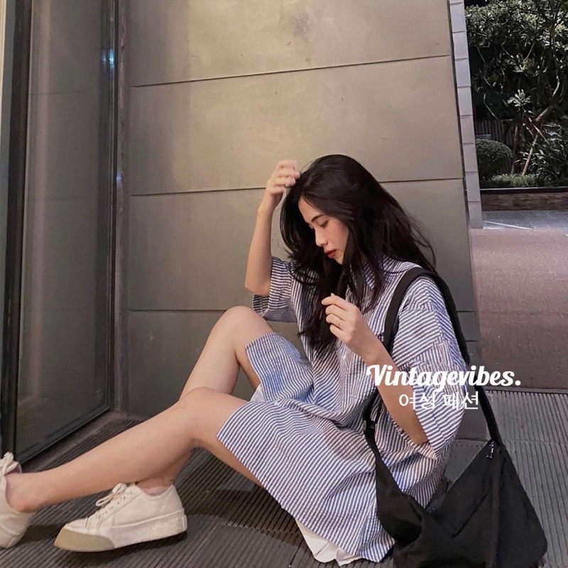 Sơ Mi Tay Lỡ Kẻ Sọc 1 Túi💋