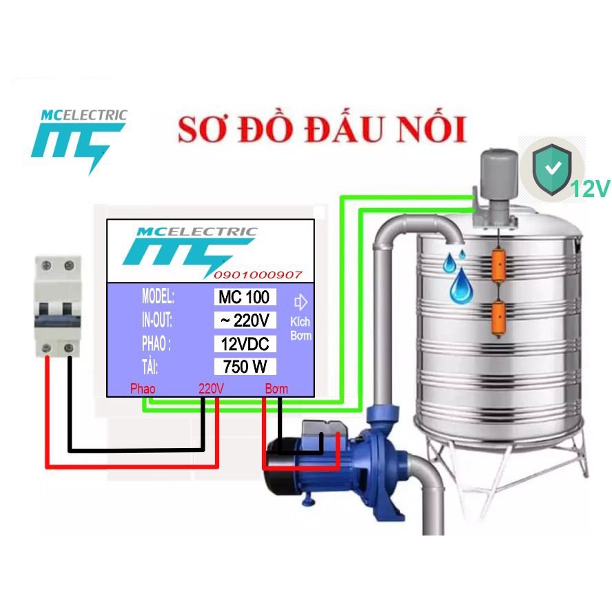 Rơ le an toàn cho phao điện máy bơm nước chuyển nguồn thành 12VDC  SAFETY RELAY MC 100