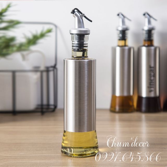 Chai đựng dầu ăn VANDO 300ml, nước mắm, nước tương thủy tinh bọc inox 304 cao cấp