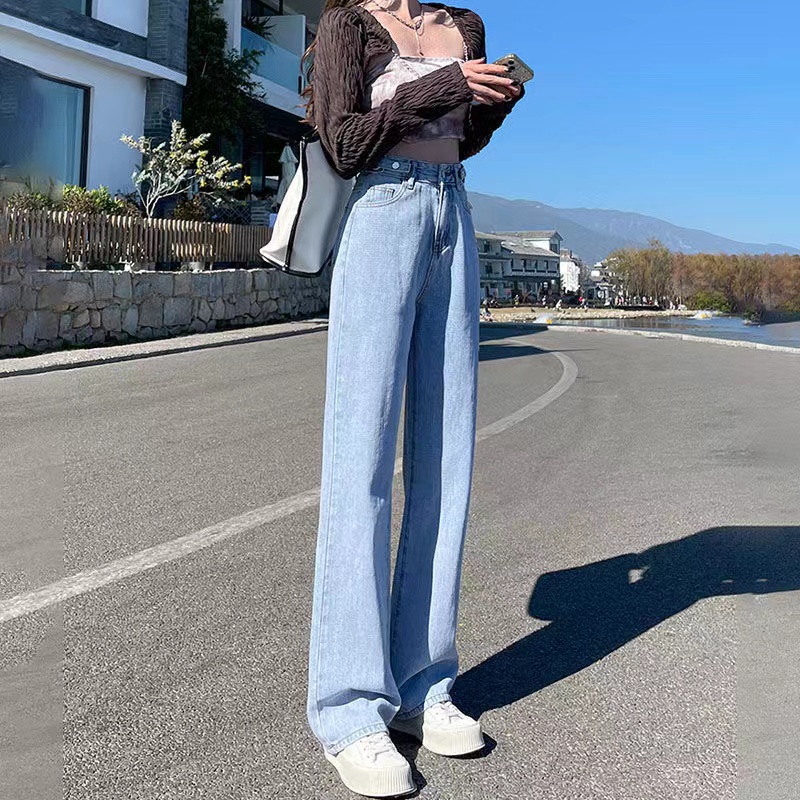 Quần Jean Lưng Cao Ống Rộng Plus Size Theo Phong Cách Retro Hàn Quốc Dành Cho Nữ