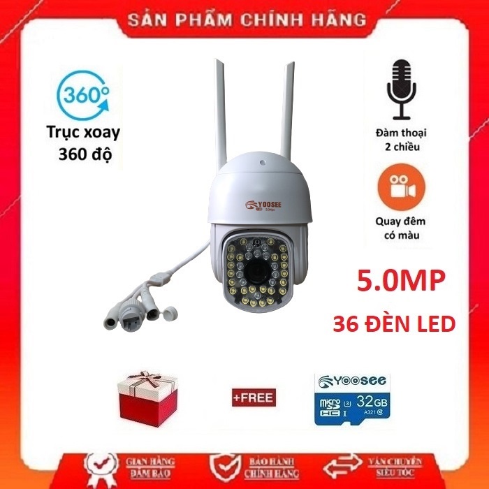 Camera yoosee ngoài trời Ptz 36 đèn 5.0Mpx xoay 360 độ, đàm thoại 2 chiều, có màu ban đêm. Mẫu mới nhất năm 2022