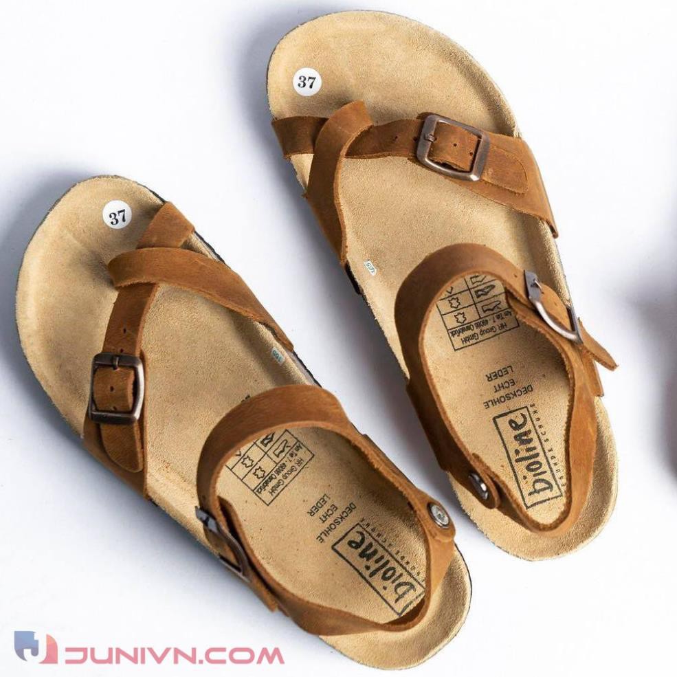 [DA BÒ THẬT] D14-Dép Sandal da bò quai chéo, xỏ ngón (Đế trấu)– Juni Store