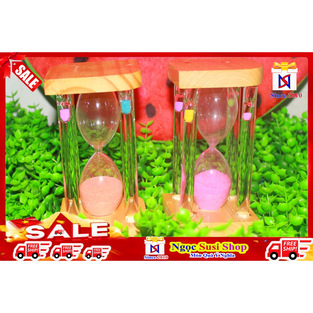 Đồng Hồ Cát Gỗ 5 Ống Lớn Cao 16,5cm