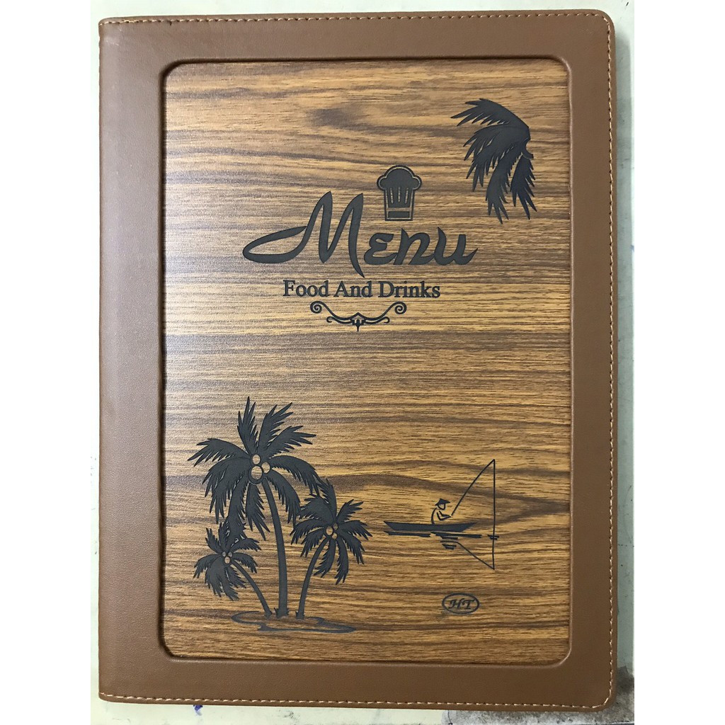 Menu A4 10 lá quyển da bìa gỗ 2332