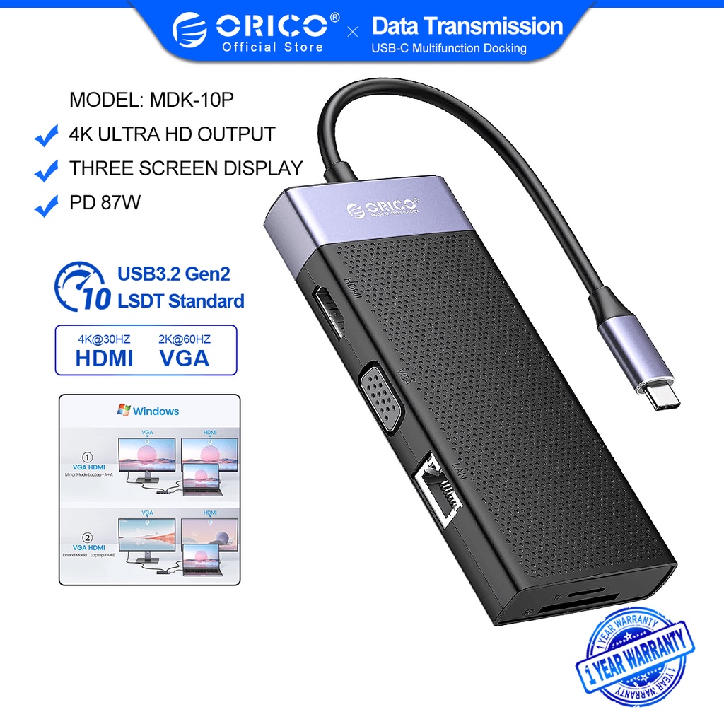 Thiết bị nối dài ORICO đa diện HDMI USB type c chuyên dụng thích hợp cho Thunderbolt 4 Macbook Notebook Ipad(MDK-10P)