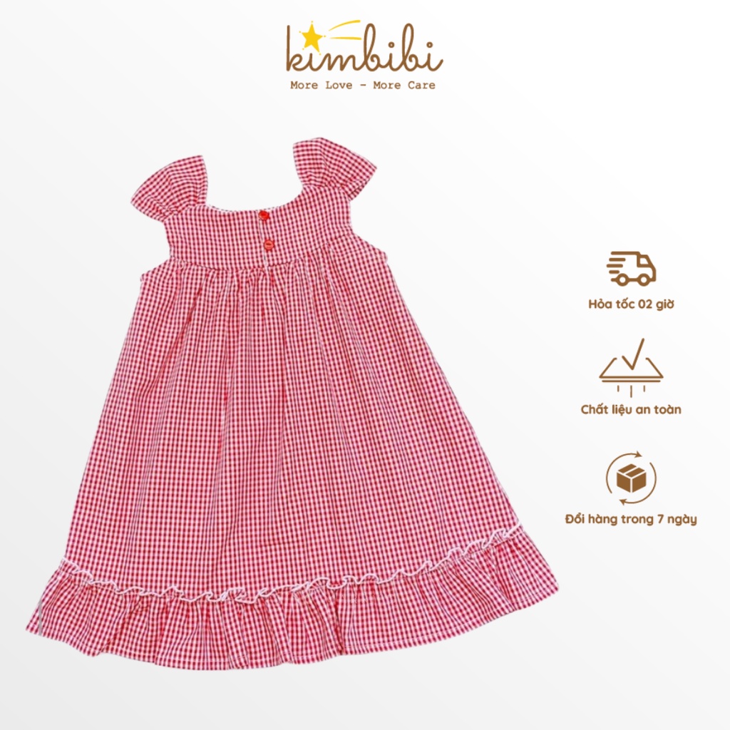 Váy cho bé nữ tính chất thô, xô, lanh mỏng mềm xinh mát Monica Dress Kimbibi cho bé gái 1-8 Tuổi