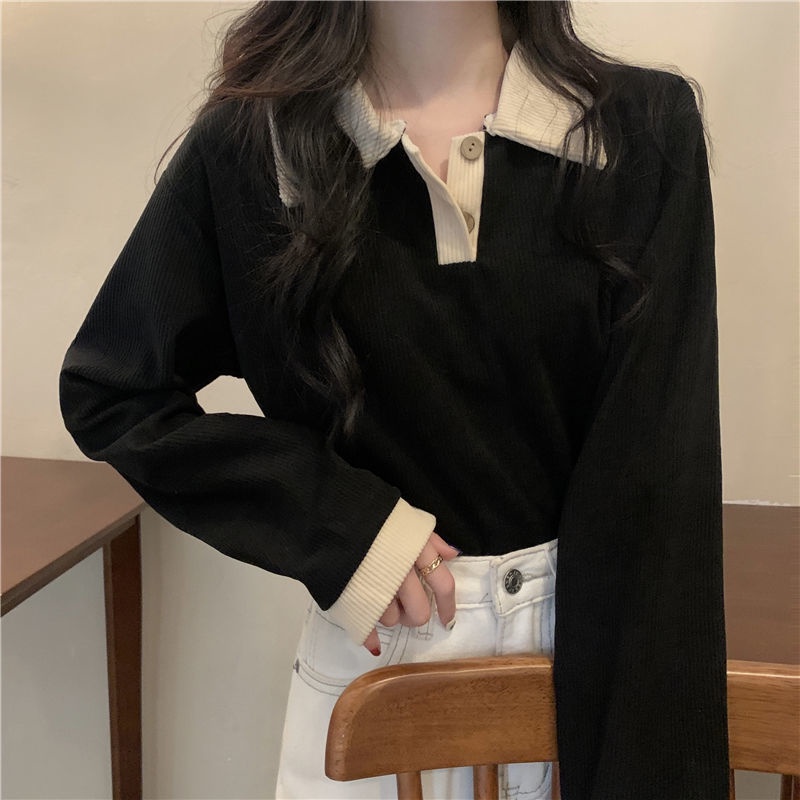 Áo Thun Polo Dài Tay Dáng Rộng Phong Cách Mới Mùa Thu Cho Nữ
